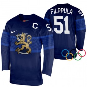Herren Eishockey Finnland Trikot Valtteri Filppula 51 2022 Winter Olympics Navy Authentic